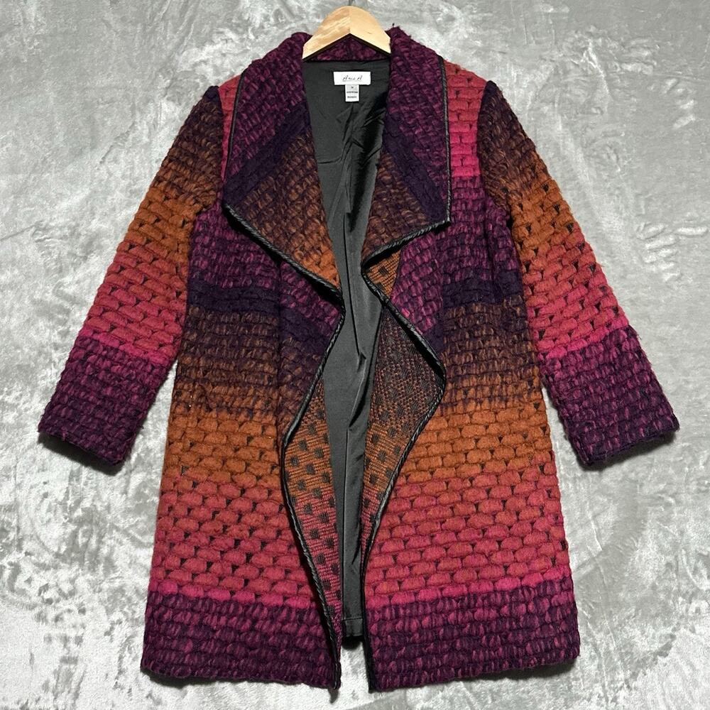 Vtg Anis A Umbra Wool Jacket Chunky Basketweave Womens M Pink Purple Art to Wear